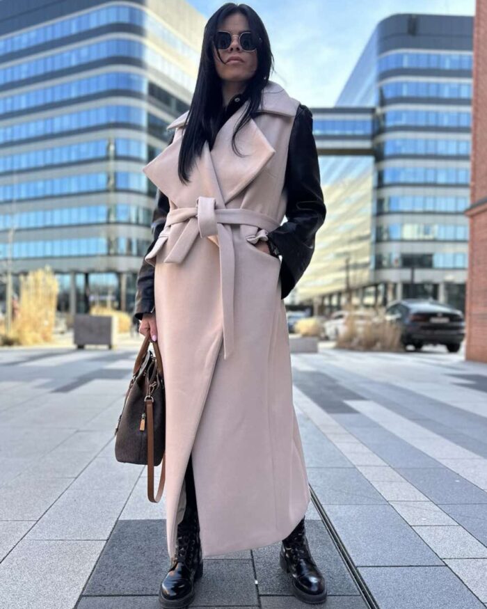 Długa kamizelka płaszczowa "Barbara" beżowa