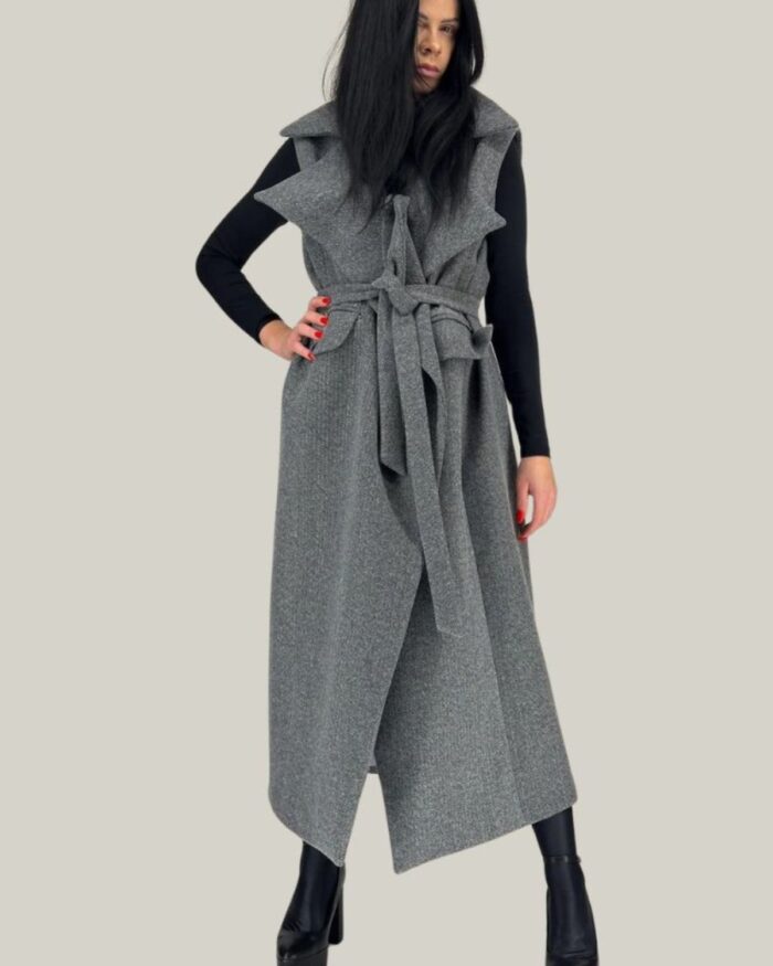 Długa kamizelka płaszczowa "Barbara" szara