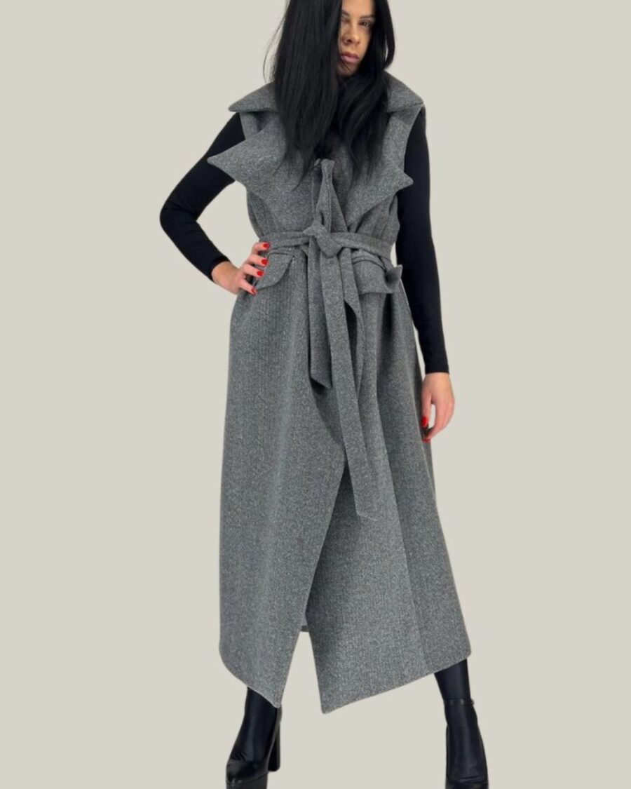 Długa kamizelka płaszczowa "Barbara" szara