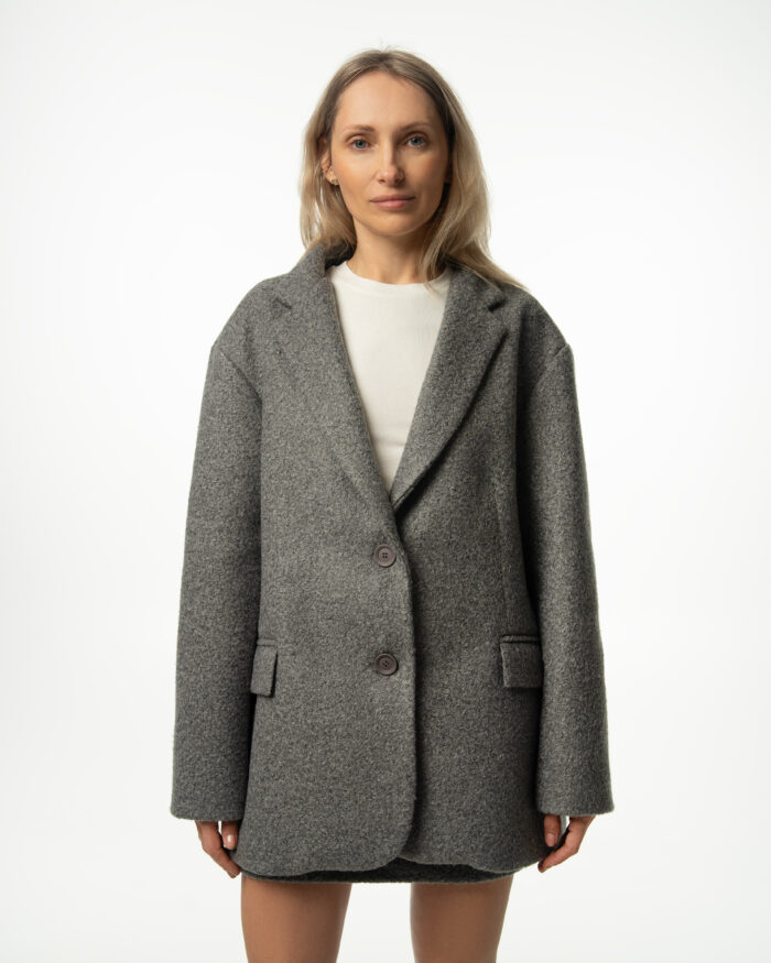 Szara marynarka damska oversize Elizka – widok z przodu