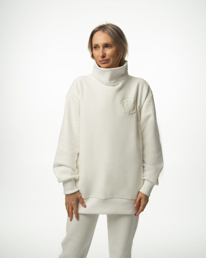 Dres damski Soft Cream z dzianiny drapanej – bluza z wysokim kołnierzem Elizka