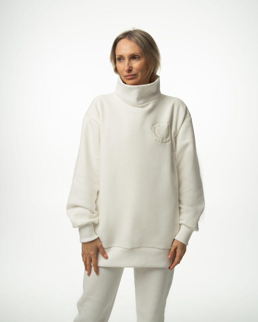 Dres damski Soft Cream z dzianiny drapanej – bluza z wysokim kołnierzem Elizka