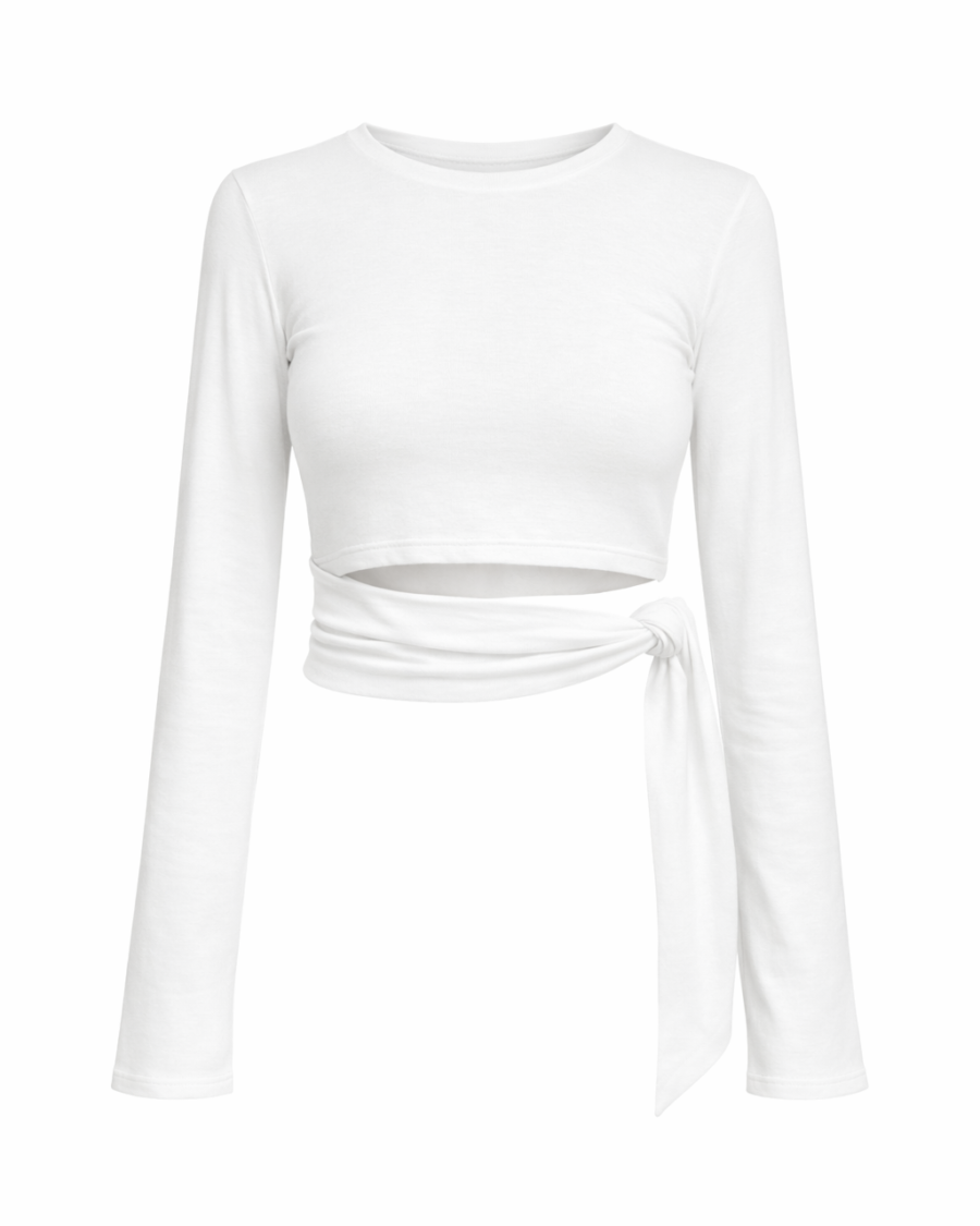 bluzka damska ivory cut out ELARA z wiązaniem w talii